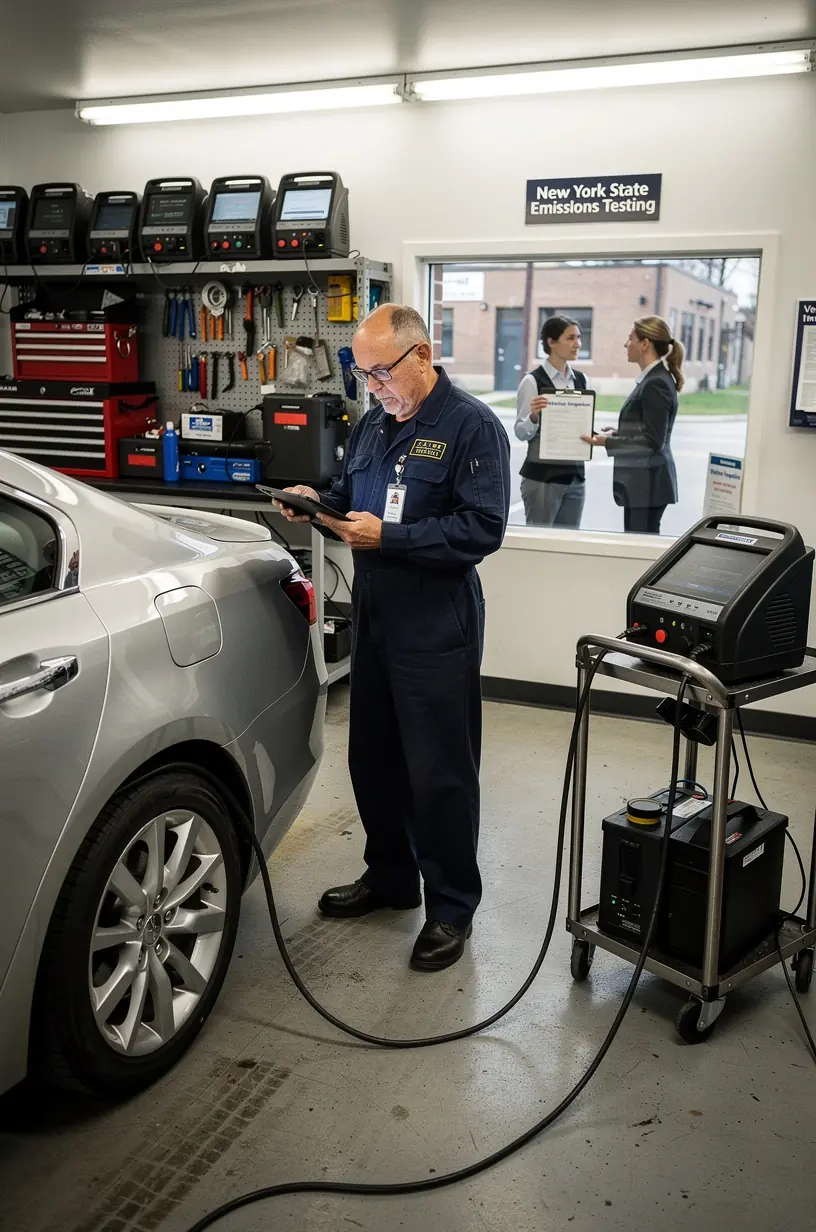 Customer receiving clear, transparent explanation about their vehicle’s emissions test results from a certified technician