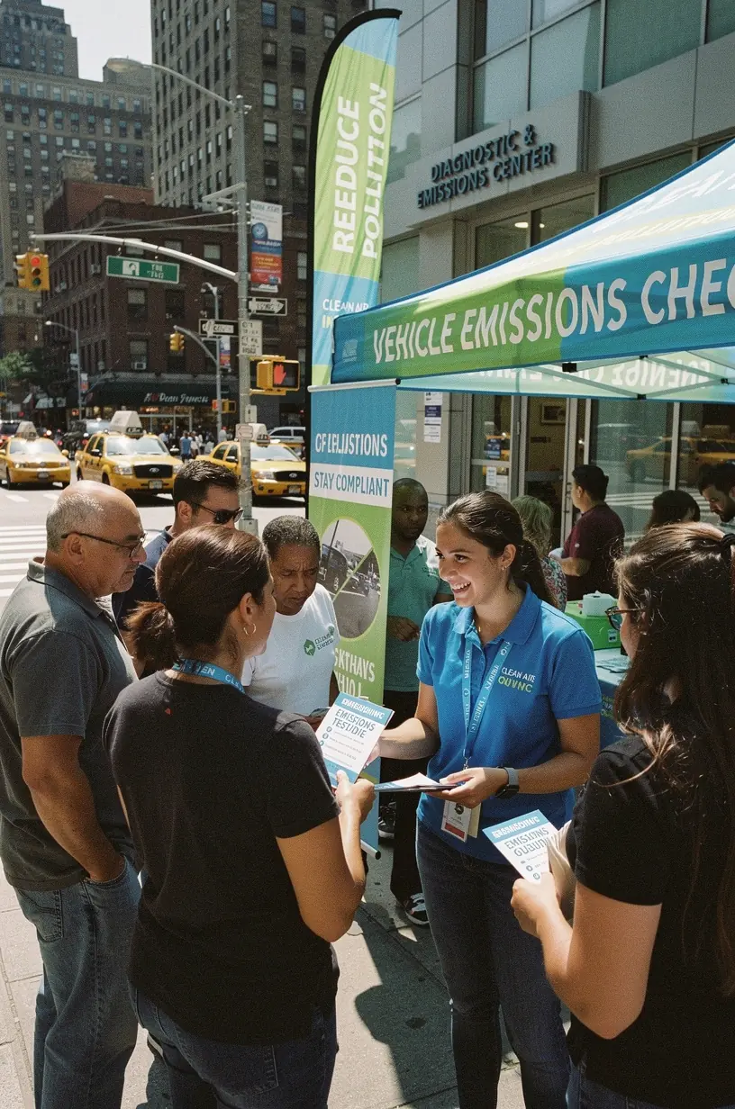 Exterior view of a modern New York diagnostic center specializing in vehicle emissions testing and computer-based inspections